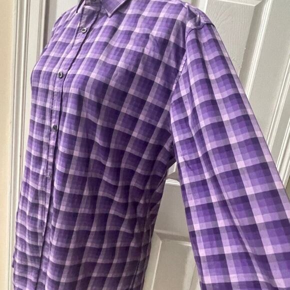 HUGO BOSS SLIM BUTTON UP LONG SLEEVE SHIRT PLAID PURPLE COLOR SIZE LARGE - Picture 6 of 16
